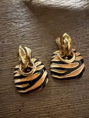 Kenneth Jay Lane Gold and Black Zebra Drop Earrings Interchangeable
